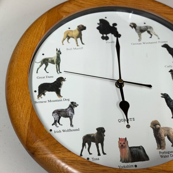 Quartz 13" Dog Breed Wall Clock Wood Frame Barking Chime Decor Tested Working - Picture 2 of 6